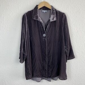 Habitat Velvet Blouse Swing Shirt M Button Up Lagenlook Oversized Kimono Sleeve